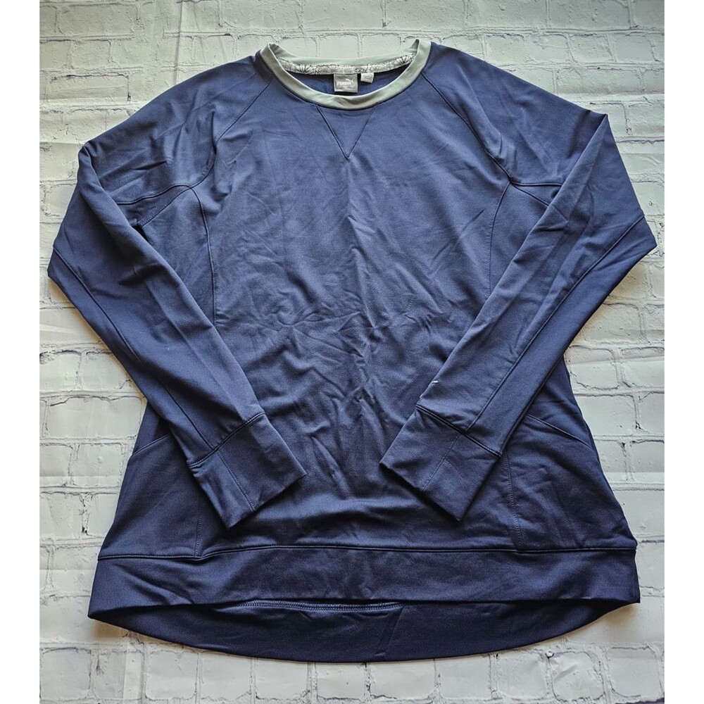 PUMA Women’s Long Sleeve Sweatshirt Navy Blue Size L Thumb Holes Athletic Pre-Ow
